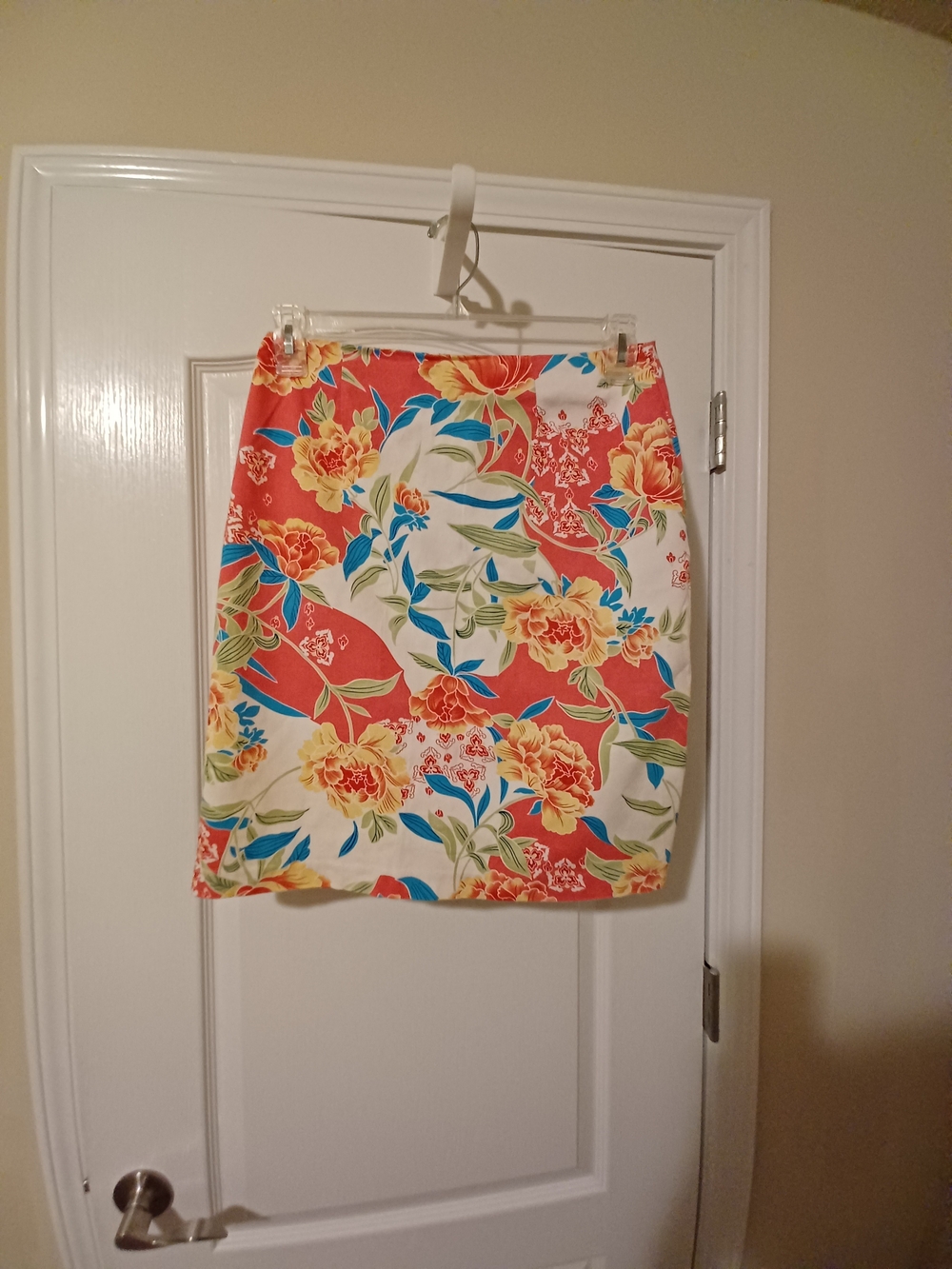 Coral Floral Mini Skirt with Tropical Print